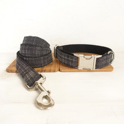 Custom Black Suit Dog Collar And Leash Set