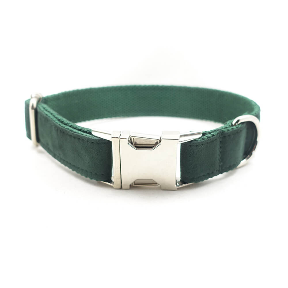 Custom Velvet Green Dog Collar Set