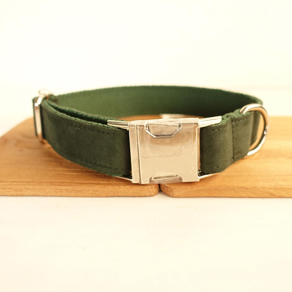 Custom Velvet Green Dog Collar Set