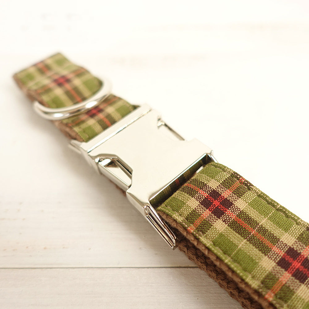 Custom Green Plaid Dog Collar