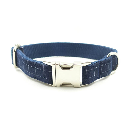 Custom Deep Blue Plaid Dog Collar