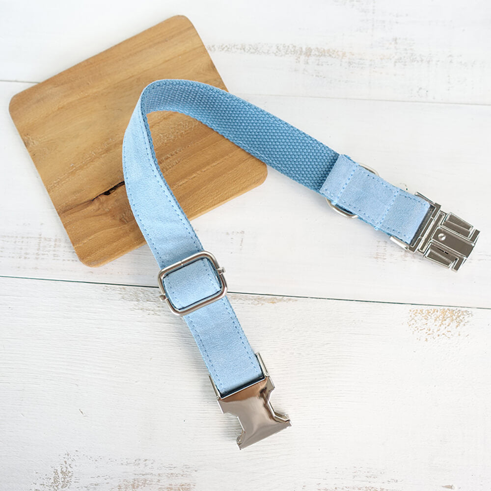 Custom Velvet Sky Blue Dog Collar And Leash Set