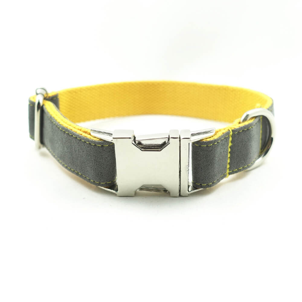 Custom Gray Cover Yellow Dog Collar And Leash Set