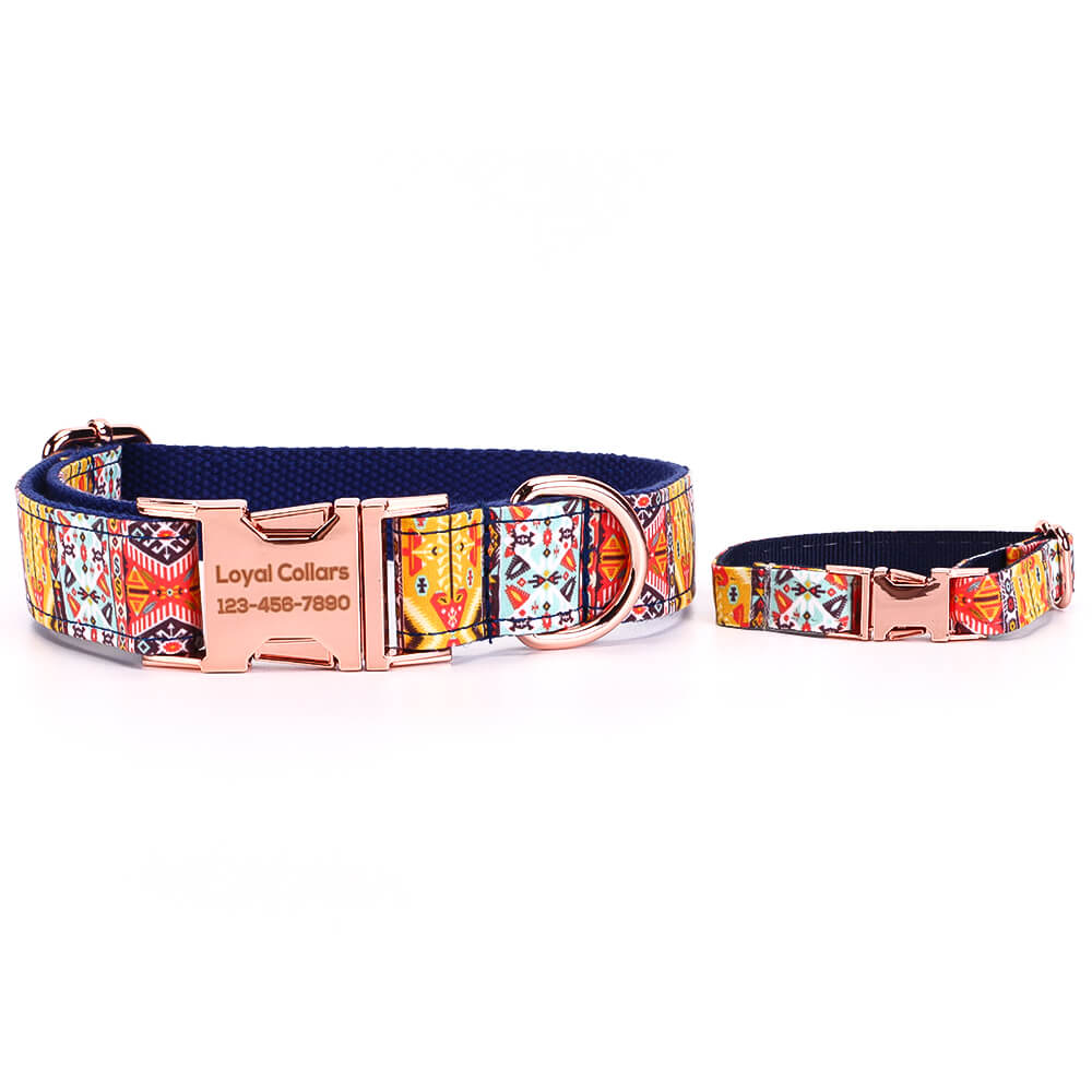 Matching Blue Bohemian Dog Collar And Bracelet Set