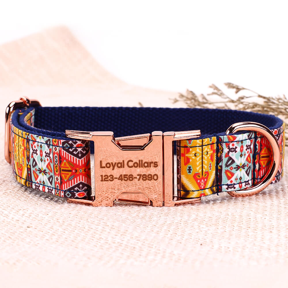 Matching Blue Bohemian Dog Collar And Bracelet Set