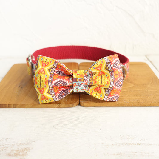 Custom Red Bohemian Dog Collar Bow Tie Set