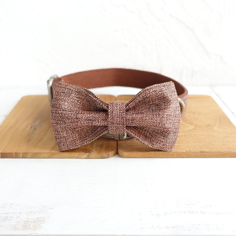 Custom Brown Suit Dog Collar Bow Tie Set