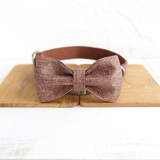 Custom Brown Suit Dog Collar Bow Tie Set