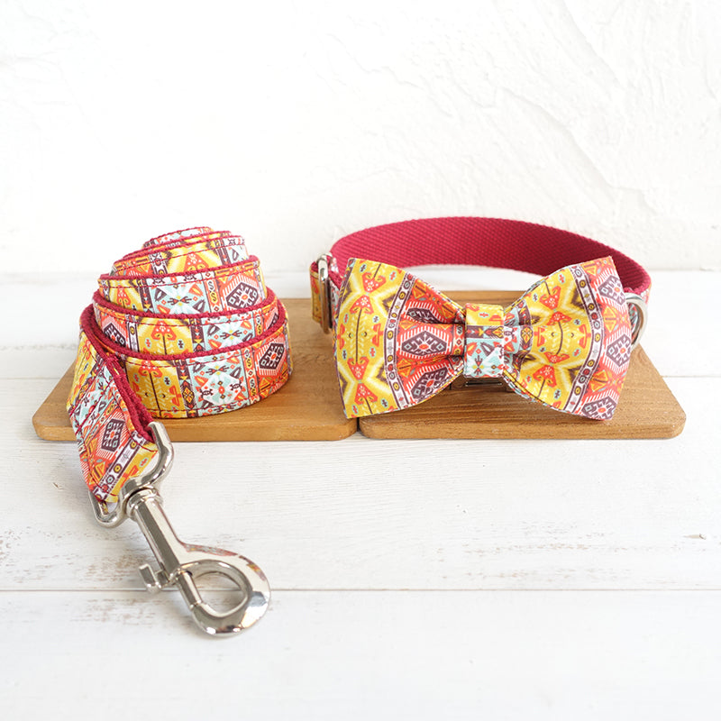 Custom Red Bohemian Dog Collar Set