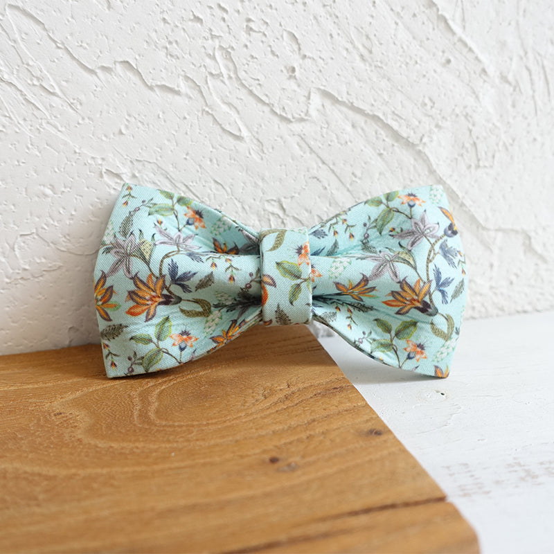 Custom Blue Flower Dog Collar Bow Tie Set