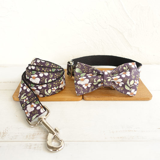 Custom Black Daisy Dog Collar Set