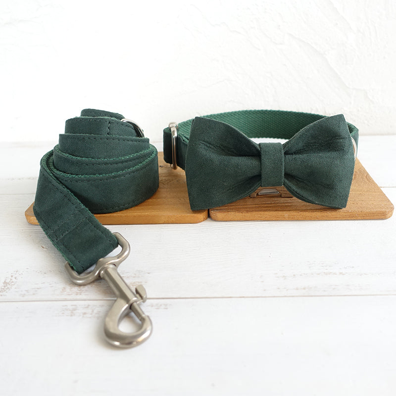 Custom Velvet Green Dog Collar Set