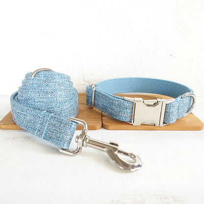 Custom Blue Dog Collar And Leash Set