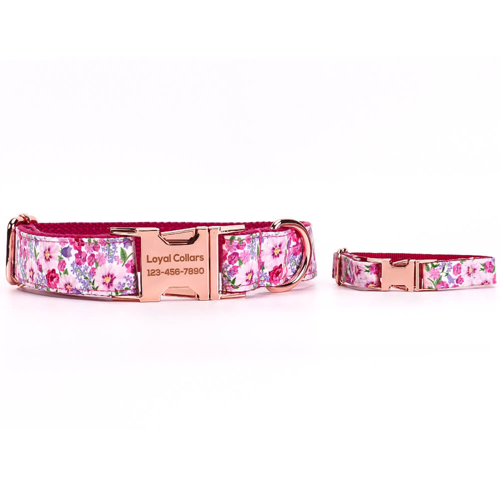 Matching Pink Flower Dog Collar And Bracelet Set