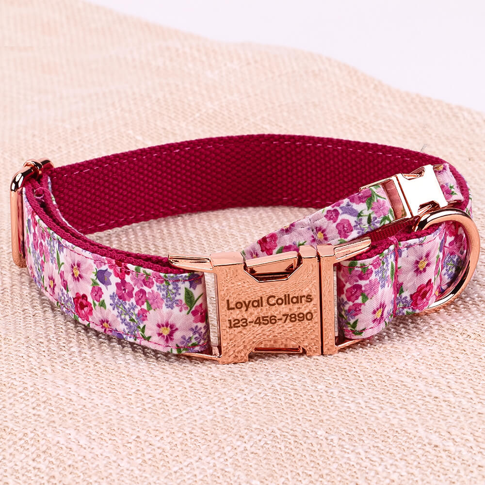 Matching Pink Flower Dog Collar And Bracelet Set