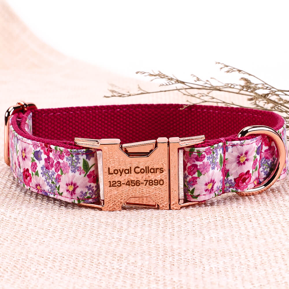 Matching Pink Flower Dog Collar And Bracelet Set