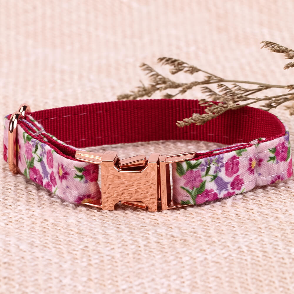 Matching Pink Flower Dog Collar And Bracelet Set