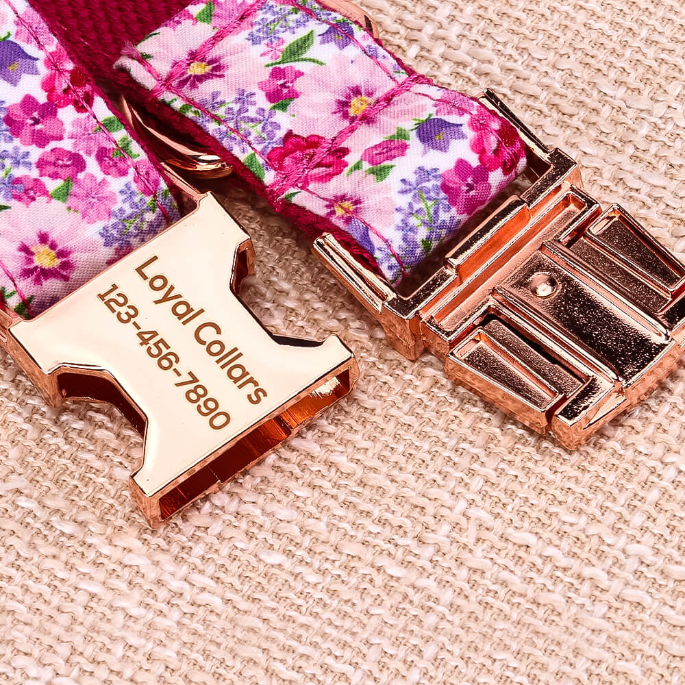 Matching Pink Flower Dog Collar And Bracelet Set