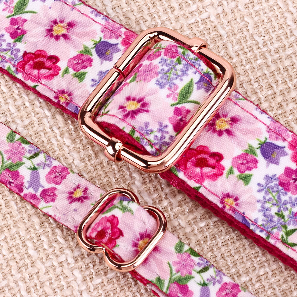 Matching Pink Flower Dog Collar And Bracelet Set