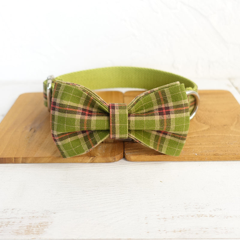 Custom Green Plaid Dog Collar Set