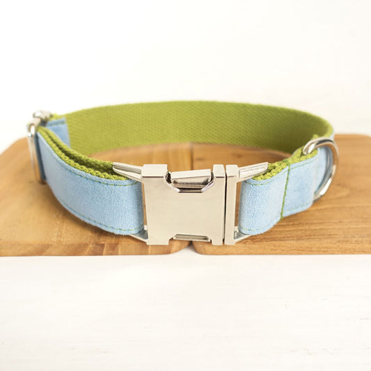 Custom Blue Cover Green Dog Collar And Leash Set