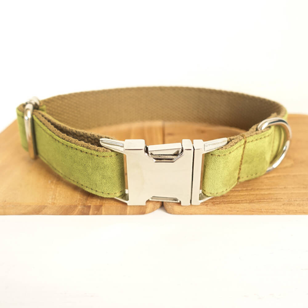 Custom Velvet Green Dog Collar And Leash Set