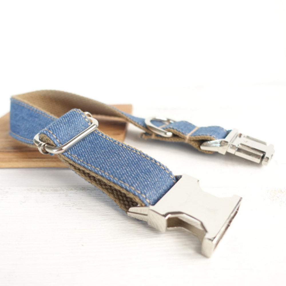 Custom Blue Denim Dog Collar