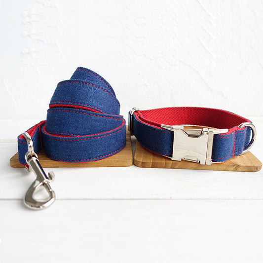 Custom Denim Dog Collar And Leash Set