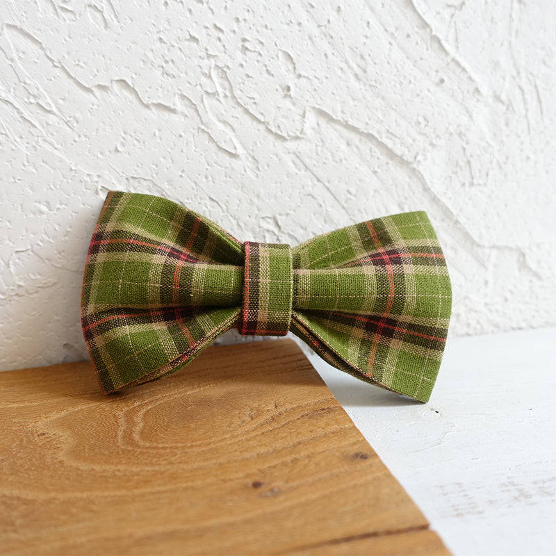 Custom Tree Green Plaid Dog Collar Bow Tie Set