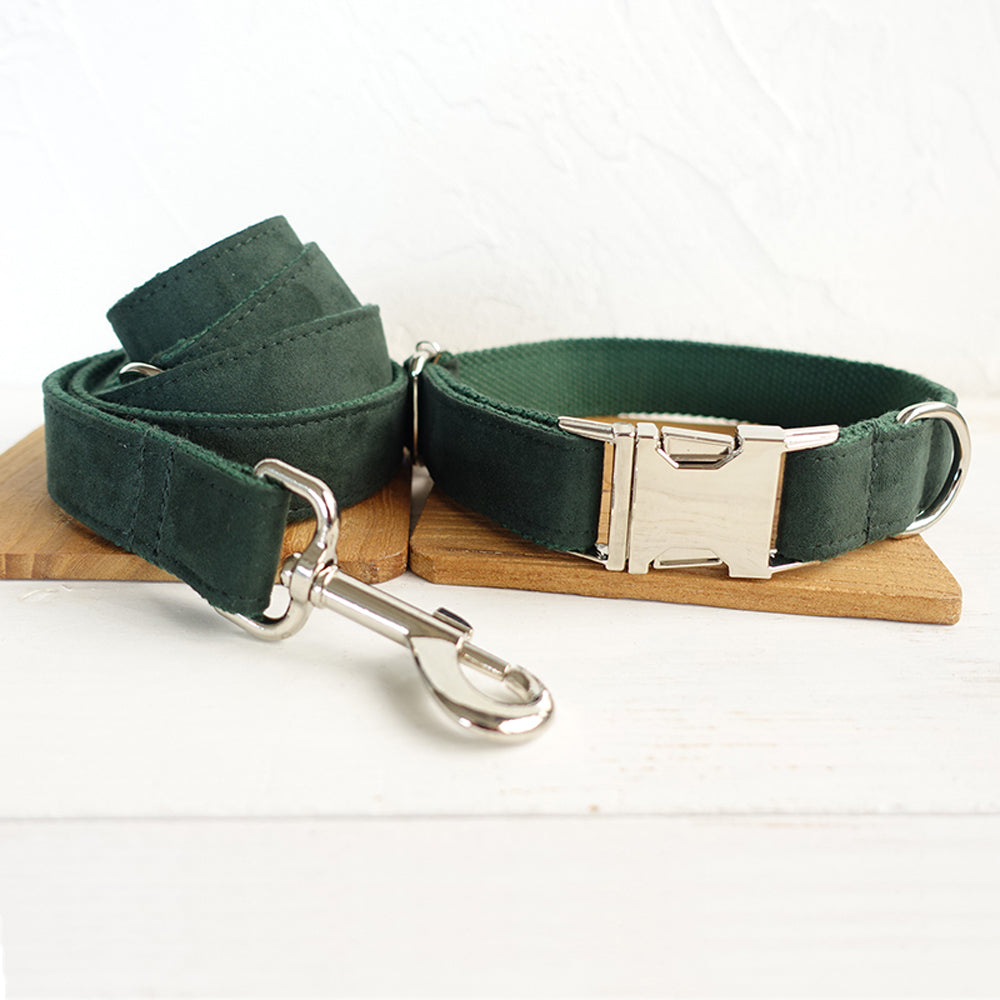 Custom Velvet Green Dog Collar And Leash Set