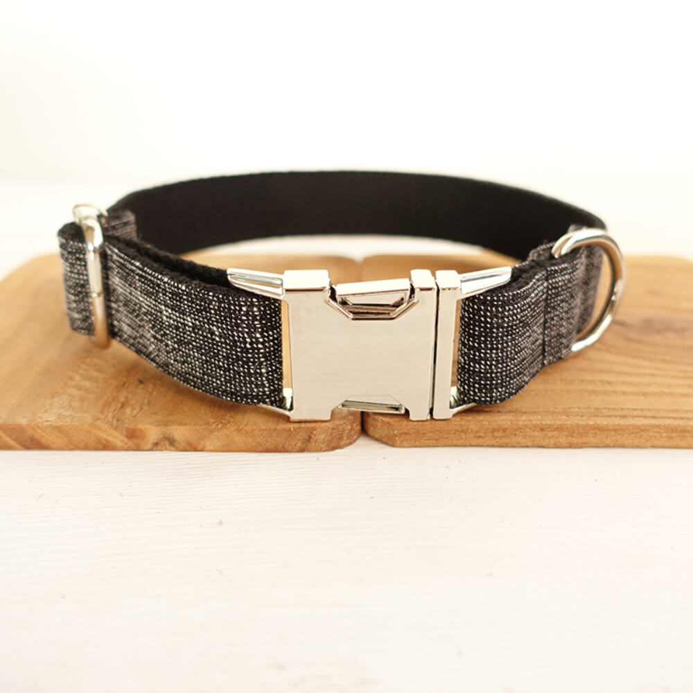 Custom Black Suit Dog Collar And Leash Set