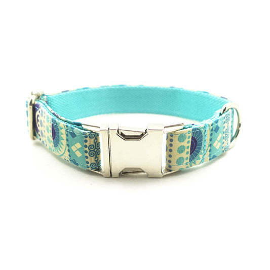 Custom Folk Blue Dog Collar