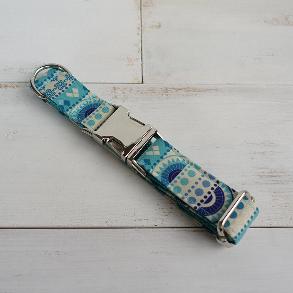 Custom Folk Blue Dog Collar