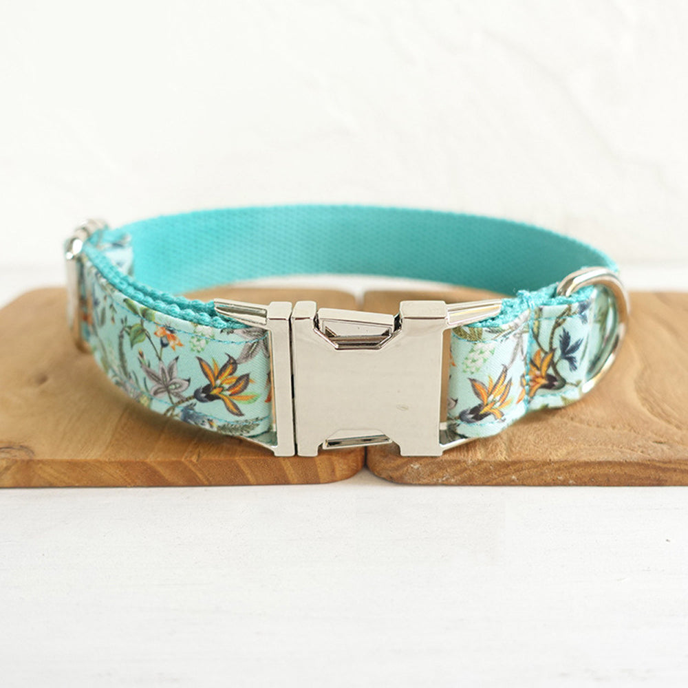 Custom Blue Flower Dog Collar And Leash Set