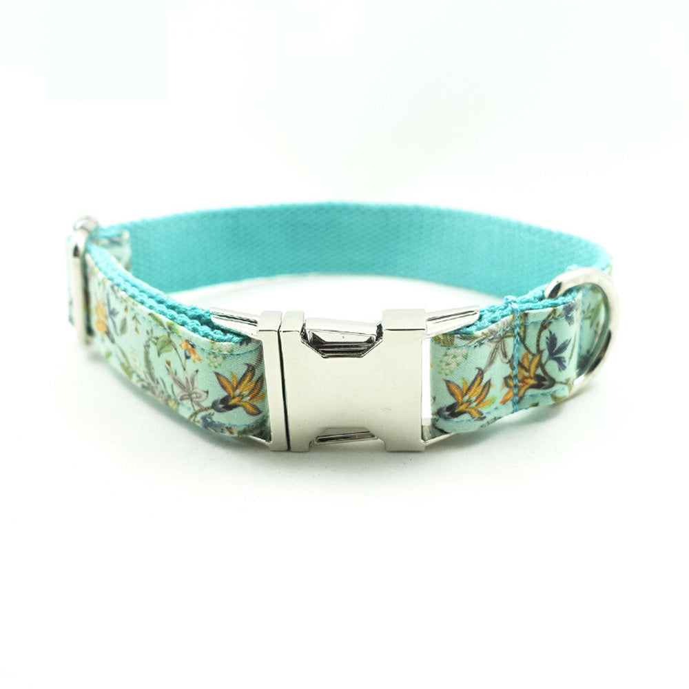 Custom Blue Flower Dog Collar And Leash Set