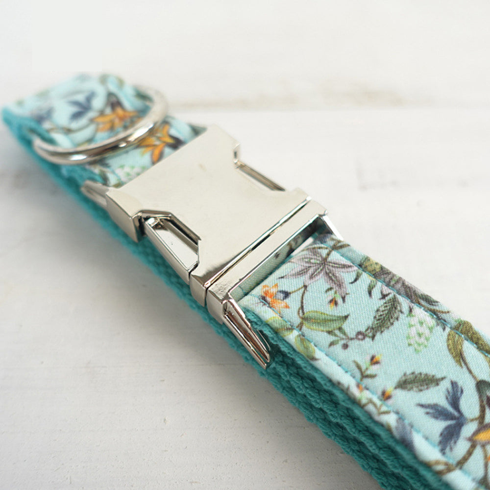 Custom Blue Flower Dog Collar And Leash Set