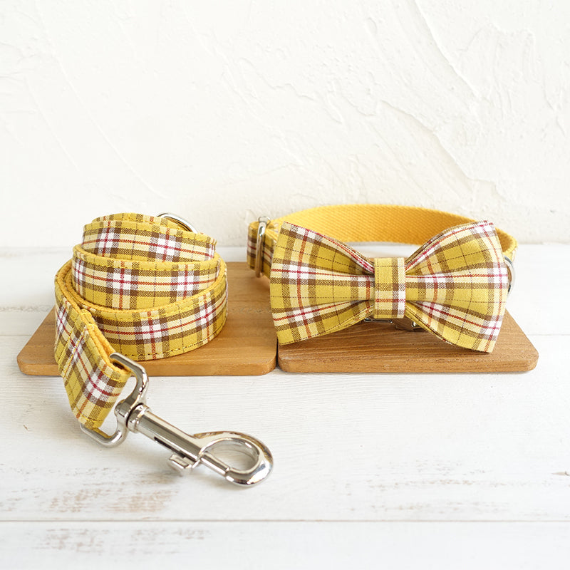 Custom Lemon Yellow Dog Collar Set