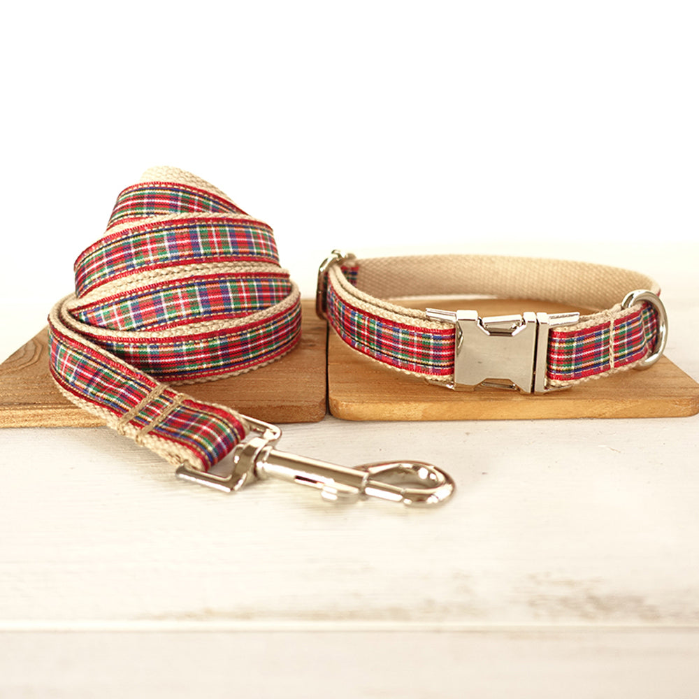 Custom Scotland Plaid Dog Collar And Leash Set