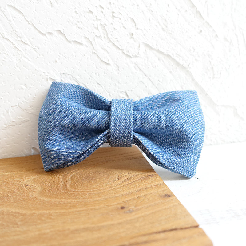 Custom Blue Denim Dog Collar Bow Tie Set