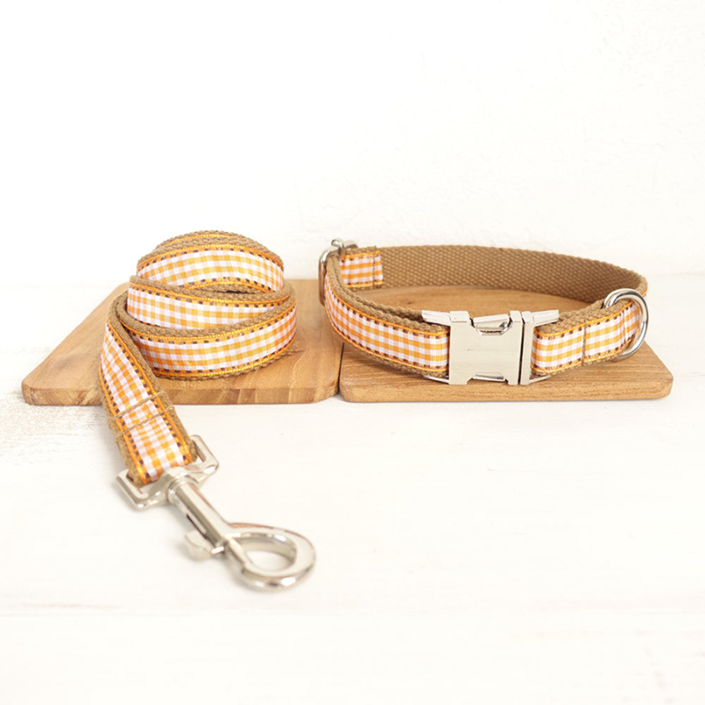 Custom Red Scotland Plaid Dog Collar And Leash Set