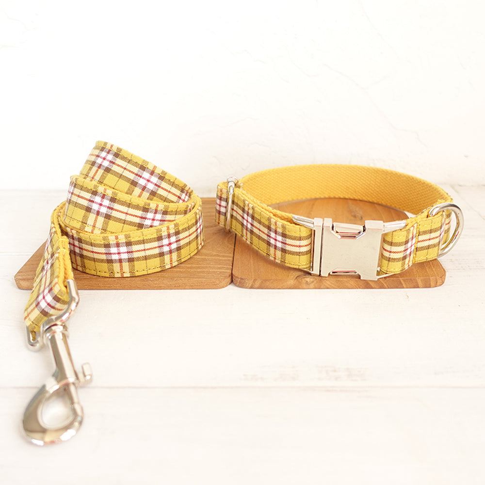 Custom Lemon Yellow Dog Collar And Leash Set