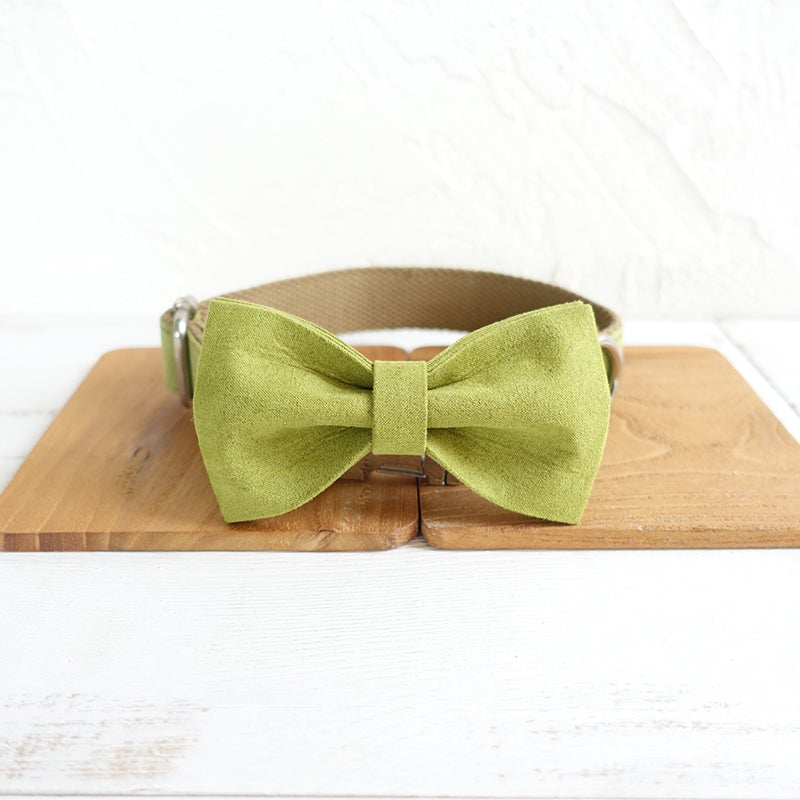 Custom Velvet Green Dog Collar Bow Tie Set