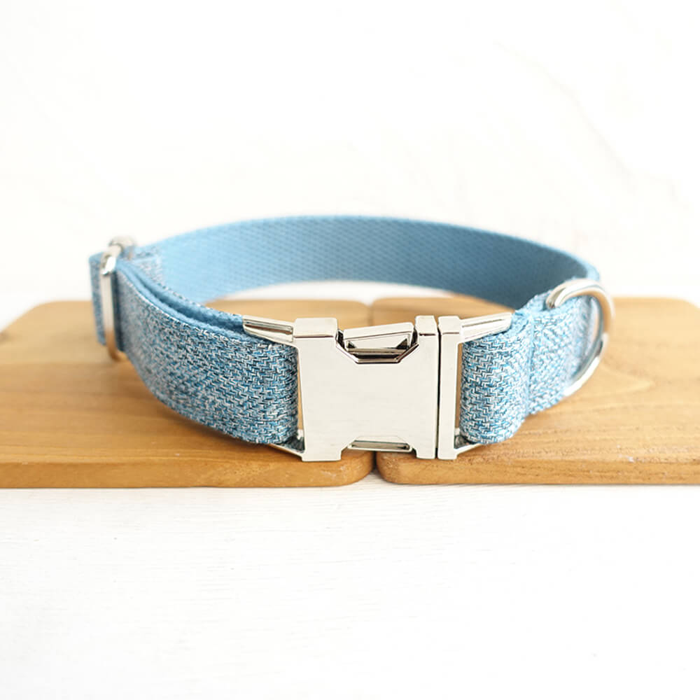 Custom Blue Dog Collar And Leash Set