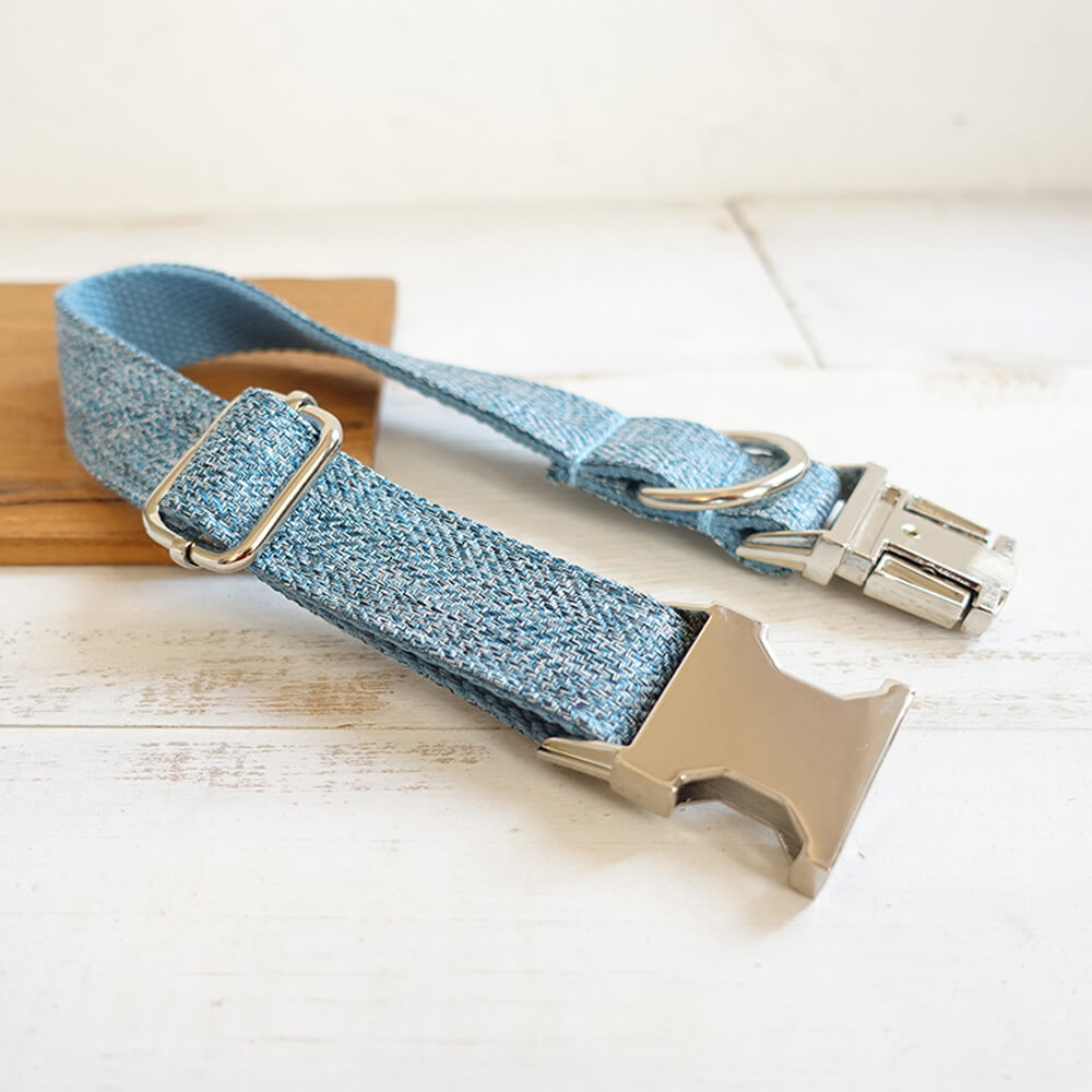 Custom Blue Dog Collar And Leash Set