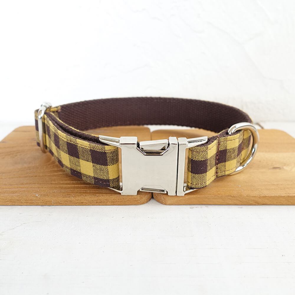 Custom Brown Yellow Plaid Dog Collar