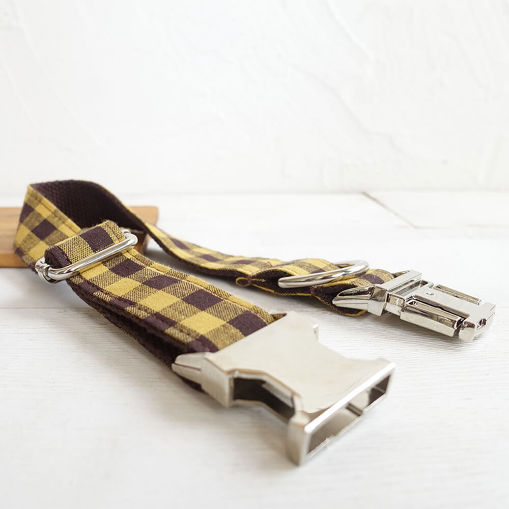 Custom Brown Yellow Plaid Dog Collar