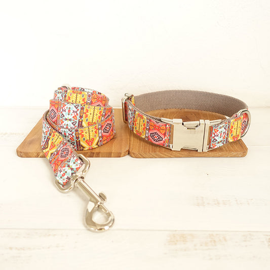 Custom Gray Bohemian Dog Collar And Leash Set