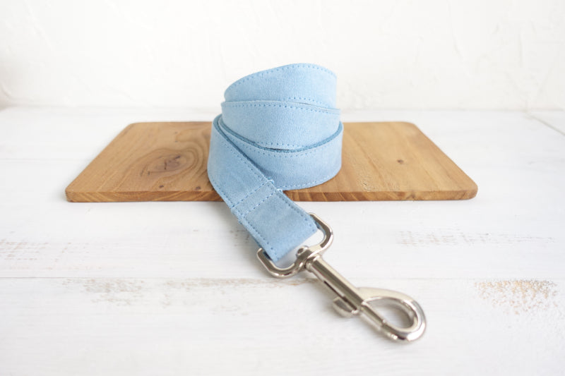 Custom Velvet Sky Blue Dog Collar And Leash Set