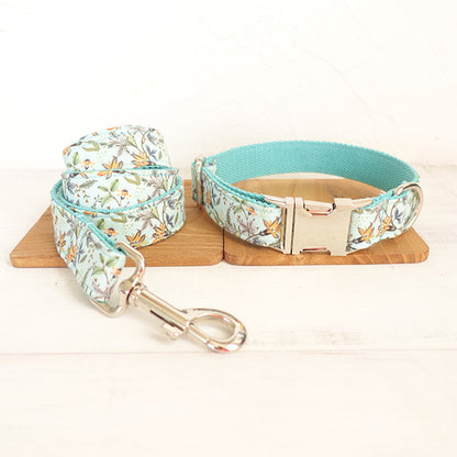 Custom Blue Flower Dog Collar And Leash Set