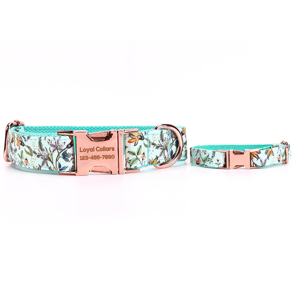 Matching Blue Flower Dog Collar And Bracelet Set